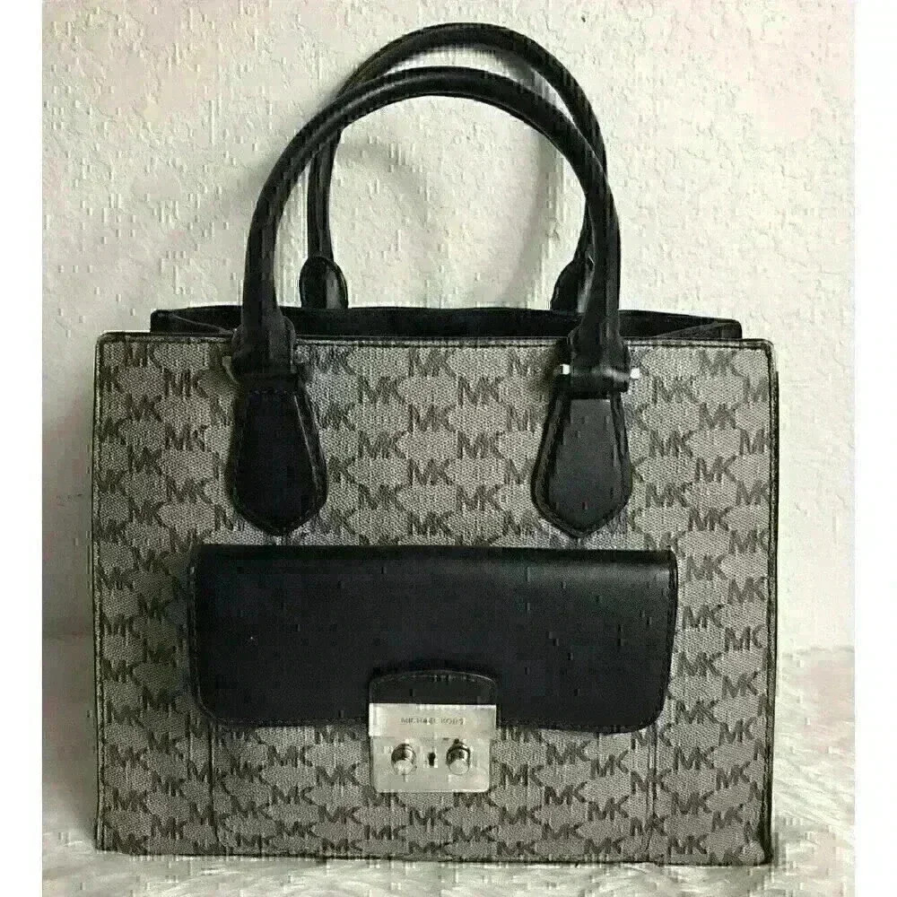Michael Kors Bridgette Gray/Black Leather Tote Handbag Medium Size